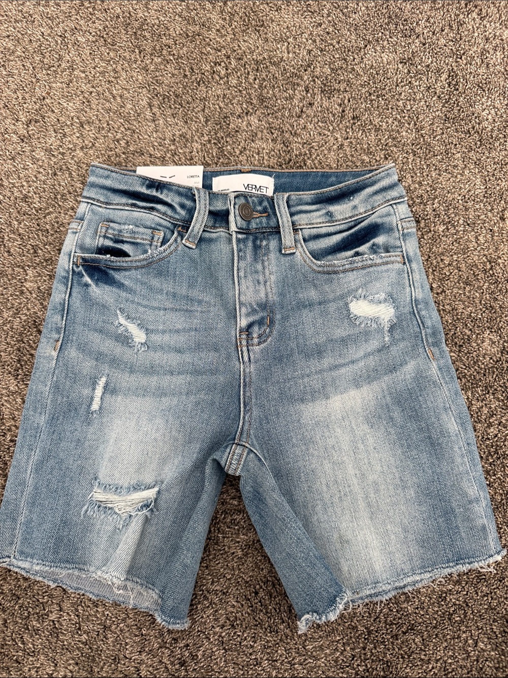 VERVET BY FLYING MONKEY Distressed Light Blue Denim Shorts
